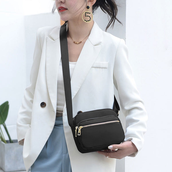 Women Multi-pocket Crossbody Bag Zipper Shoulder Bag Sling Bag Black