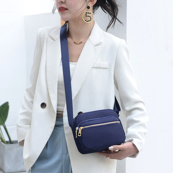 Women Multi-pocket Crossbody Bag Zipper Shoulder Bag Sling Bag Dark Blue