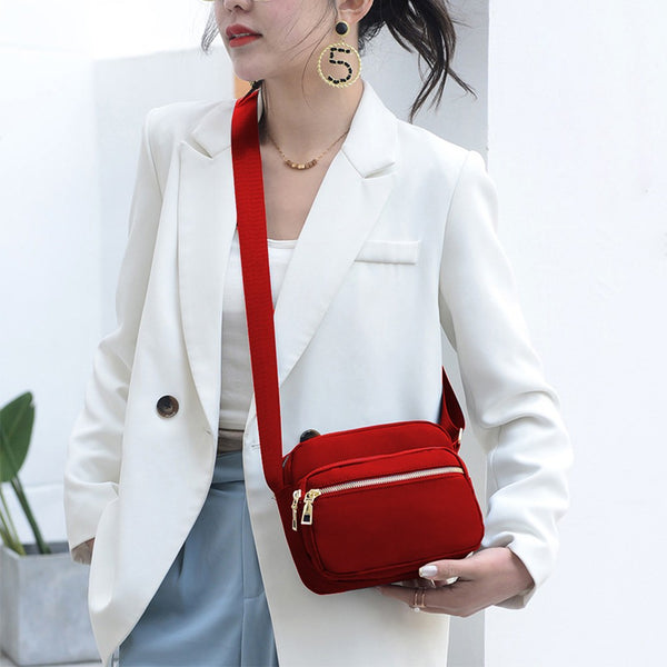 Women Multi-pocket Crossbody Bag Zipper Shoulder Bag Sling Bag Wine Red