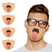4Pcs Reusable Cartoon Mouth Face Cotton Mask-Tongue Out