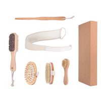 6Pcs Wooden Boar Bristle Body Brush Dry Brushing Set