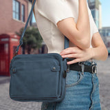PU Leather Crossbody Three-Layer Shoulder Bag for Women Blue