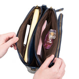 PU Leather Crossbody Three-Layer Shoulder Bag for Women Blue