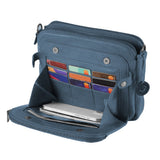 PU Leather Crossbody Three-Layer Shoulder Bag for Women Blue