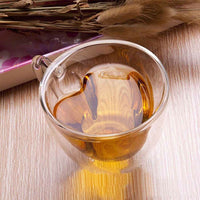240ml Insulated Glass Cup Heart Shaped Double Wall Coffee Mug Drinking Tea Cup with Handle
