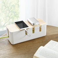 Cable Management Box Socket Safety Storage Organizer with Wood Lid