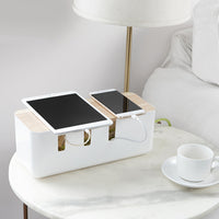 Cable Management Box Socket Safety Storage Organizer with Wood Lid