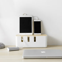 Cable Management Box Socket Safety Storage Organizer with Wood Lid