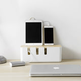 Cable Management Box Socket Safety Storage Organizer with Wood Lid