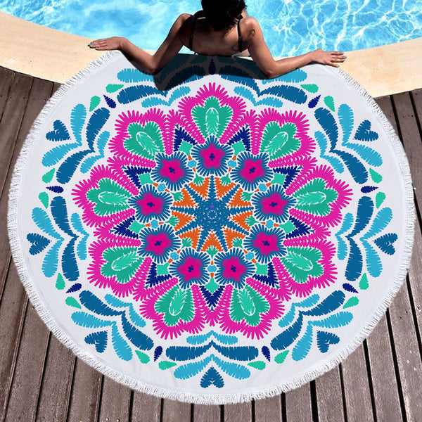 Mandala Print Quick Dry Beach Towels Sand Free Beach Blankets 150CM Beach Mats with Tassels