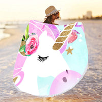 Unicorns Print Quick Dry Beach Towels Sand Free Beach Blankets 150CM Beach Mats with Tassels
