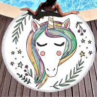 Unicorns Print Quick Dry Beach Towels Sand Free Beach Blankets 150CM Beach Mats with Tassels