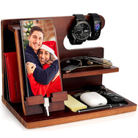 Wood Phone Docking Station Key Holder Wallet Stand Watch Organizer
