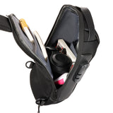 Men's Anti-theft Combination Lock Crossbody Bag with USB Port Black