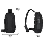 Men's Anti-theft Combination Lock Crossbody Bag with USB Port Dark Gray