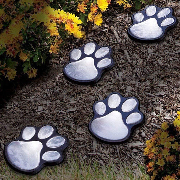4pcs Set Solar Powered Paw Print Design Garden Lights-White