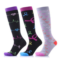 Three Pairs Women Printed Breathable Long Cute Compression Socks