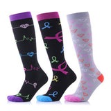Three Pairs Women Printed Breathable Long Cute Compression Socks