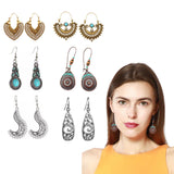 3Pairs Boho Bohemian Style Earrings Vintage Bohemian Multi style Hook Drop Dangle Women's Earrings