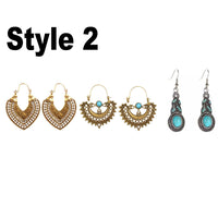 3Pairs Boho Bohemian Style Earrings Vintage Bohemian Multi style Hook Drop Dangle Women's Earrings