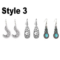 3Pairs Boho Bohemian Style Earrings Vintage Bohemian Multi style Hook Drop Dangle Women's Earrings