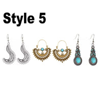 3Pairs Boho Bohemian Style Earrings Vintage Bohemian Multi style Hook Drop Dangle Women's Earrings