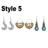 3Pairs Boho Bohemian Style Earrings Vintage Bohemian Multi style Hook Drop Dangle Women's Earrings