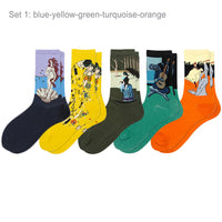 5 Pairs of Art Painting Socks Novelty Artist Series Starry Night Men Women Famous Socks