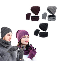 3pcs Set Gloves Winter Warm And Neck Scarf Neck Warmer Hat Scarf Gloves Set Beanie Hat