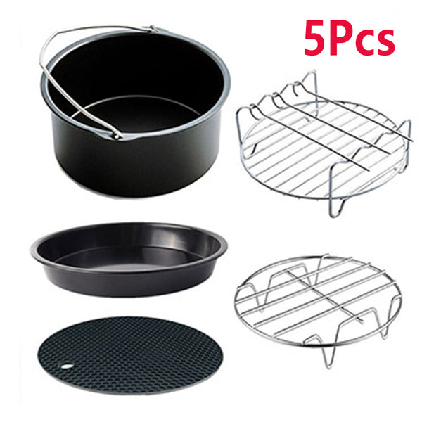 5Pcs Set 6 inch Air Fryer Accessories Cake Pizza BBQ Roast Barbecue Baking Pan Tray
