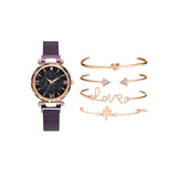 Women Watch and Bracelet Set Magnet Buckle Watch Quartz Wristwatch Bracelet Set Fashion Accessories for Women Girls