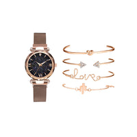 Women Watch and Bracelet Set Magnet Buckle Watch Quartz Wristwatch Bracelet Set Fashion Accessories for Women Girls