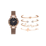 Women Watch and Bracelet Set Magnet Buckle Watch Quartz Wristwatch Bracelet Set Fashion Accessories for Women Girls