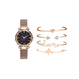 Women Watch and Bracelet Set Magnet Buckle Watch Quartz Wristwatch Bracelet Set Fashion Accessories for Women Girls