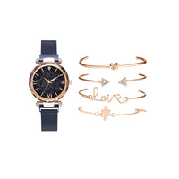 Women Watch and Bracelet Set Magnet Buckle Watch Quartz Wristwatch Bracelet Set Fashion Accessories for Women Girls