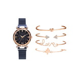 Women Watch and Bracelet Set Magnet Buckle Watch Quartz Wristwatch Bracelet Set Fashion Accessories for Women Girls