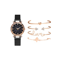 Women Watch and Bracelet Set Magnet Buckle Watch Quartz Wristwatch Bracelet Set Fashion Accessories for Women Girls