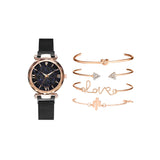 Women Watch and Bracelet Set Magnet Buckle Watch Quartz Wristwatch Bracelet Set Fashion Accessories for Women Girls
