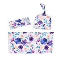 Newborn Swaddle Wrap Headband Hat Set Soft Muslin Baby Wrap Swaddle Blanket Floral Print Baby Blanket Baby Bedding Accessories