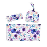 Newborn Swaddle Wrap Headband Hat Set Soft Muslin Baby Wrap Swaddle Blanket Floral Print Baby Blanket Baby Bedding Accessories