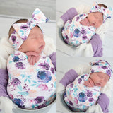 Newborn Swaddle Wrap Headband Hat Set Soft Muslin Baby Wrap Swaddle Blanket Floral Print Baby Blanket Baby Bedding Accessories