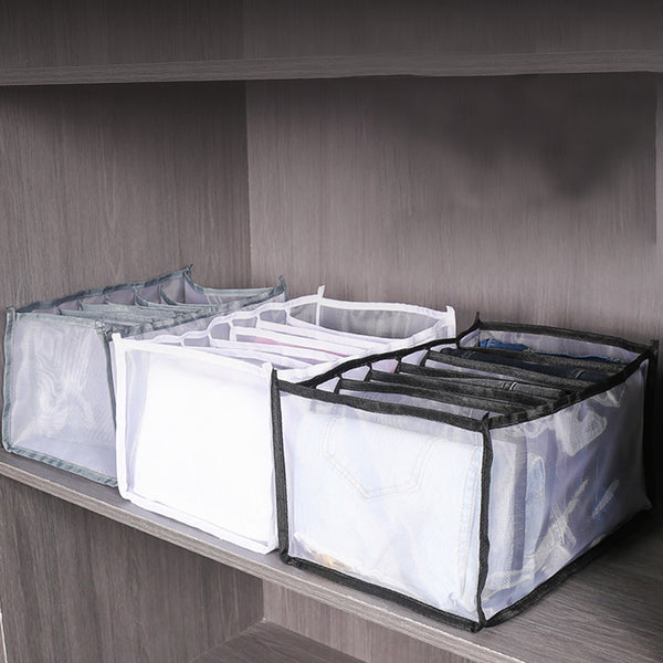 4 Pack Jeans Compartment Storage Box Closet Drawer Mesh Pants Storage-Black and Gray