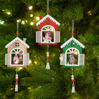 3Pcs Christmas Wooden House Pendant Christmas Tree Hanging Decor