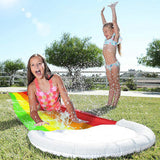 Lawn Water Slides Rainbow Slip Slide with Spraying and Crash Pad