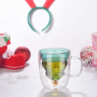 Christmas Tree Mug Double-layer Glasses Wishing Cup with Lid