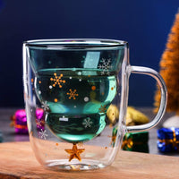 Christmas Tree Mug Double-layer Glasses Wishing Cup with Lid