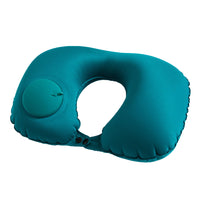 Portable Push-type Inflatable U-Shaped Travel Neck Pillow Car Headrest Cushion - Peacock green