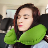 Portable Push-type Inflatable U-Shaped Travel Neck Pillow Car Headrest Cushion - Turquoise