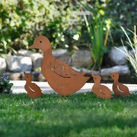 Metal Family Duck Shape Stake Lawn Retro Animal Sculpture Ornament