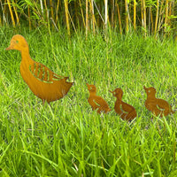 Metal Family Duck Shape Stake Lawn Retro Animal Sculpture Ornament